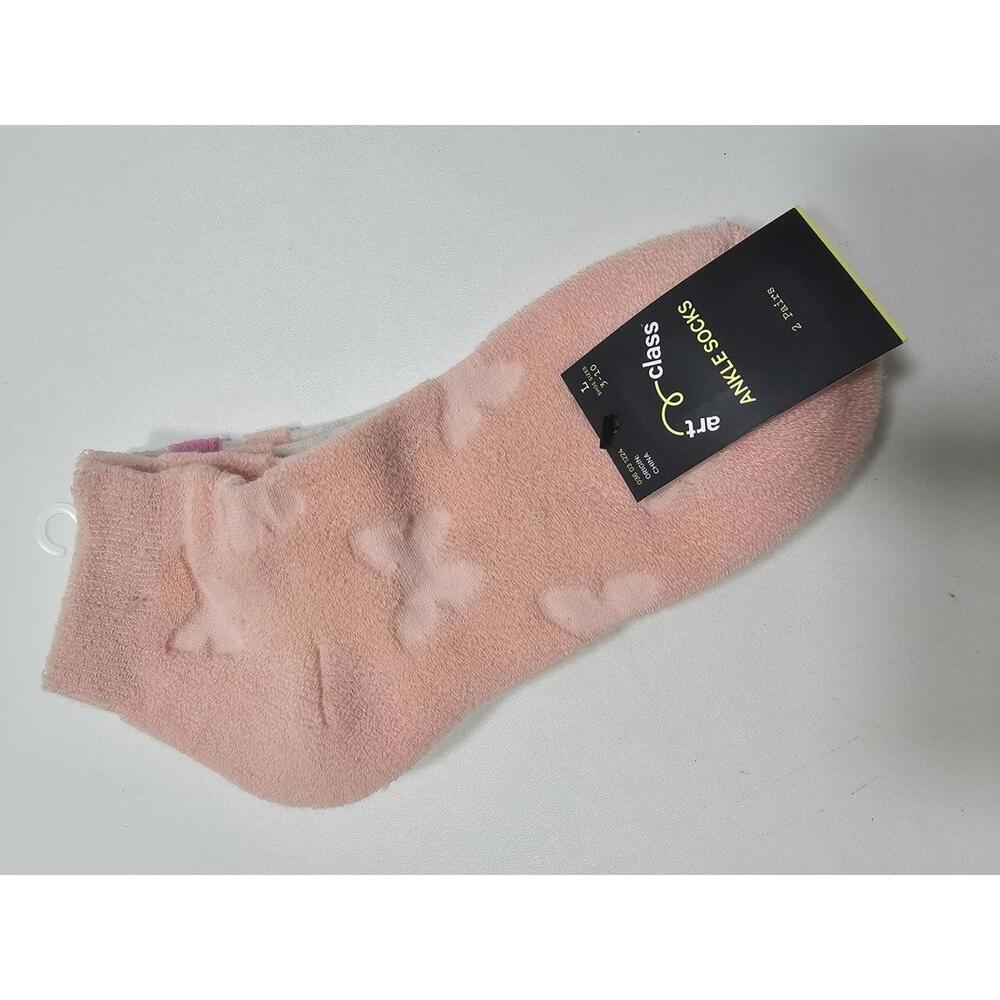 New LG 3-10 Art Class Pink Ankle Socks with Butterfly Design